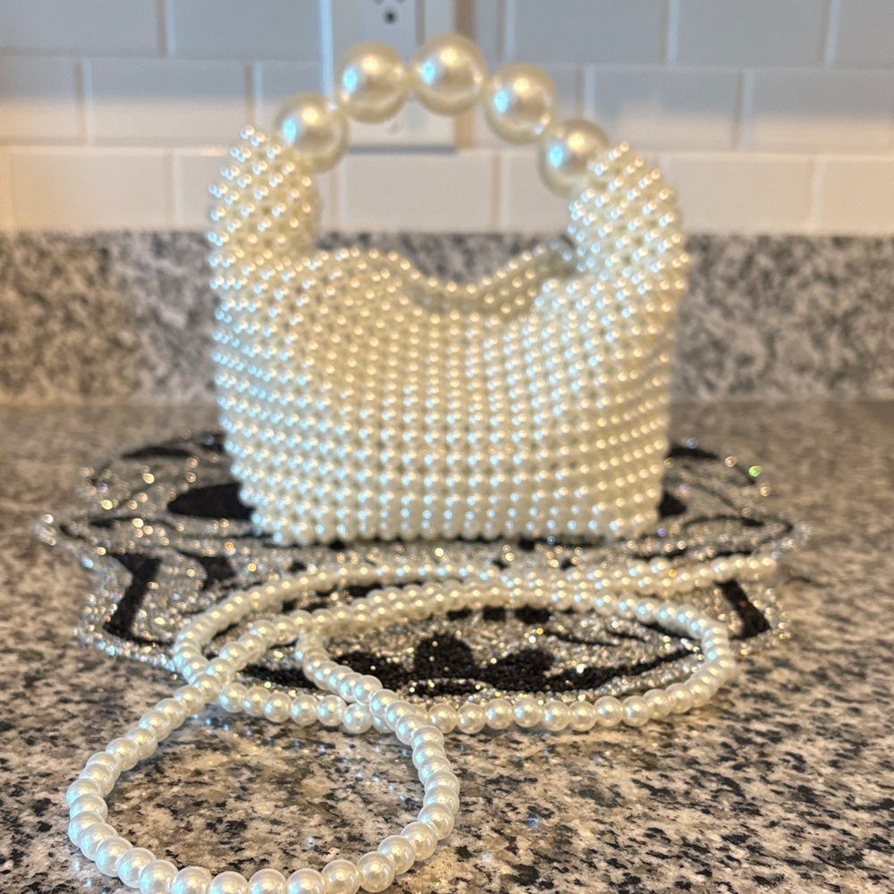 Elegant Pearl Beaded Purse with shoulder strap